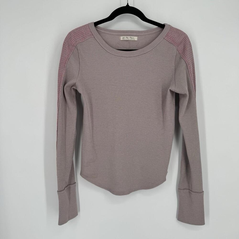 Free People top womens medium M pink purple long sleeve thermal boho fitted